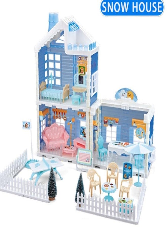 EXOMOON بيت أحلام إكسومون للبنات - بيت دمى للأطفال الصغار مكون من طابقين و3 غرف - بيت لعب مع ملحقات - لعبة هدية إبداعية للبنات (أزرق) - Image 5